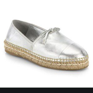 NIB Prada Silver Donna Leather Espadrille 41/9.5